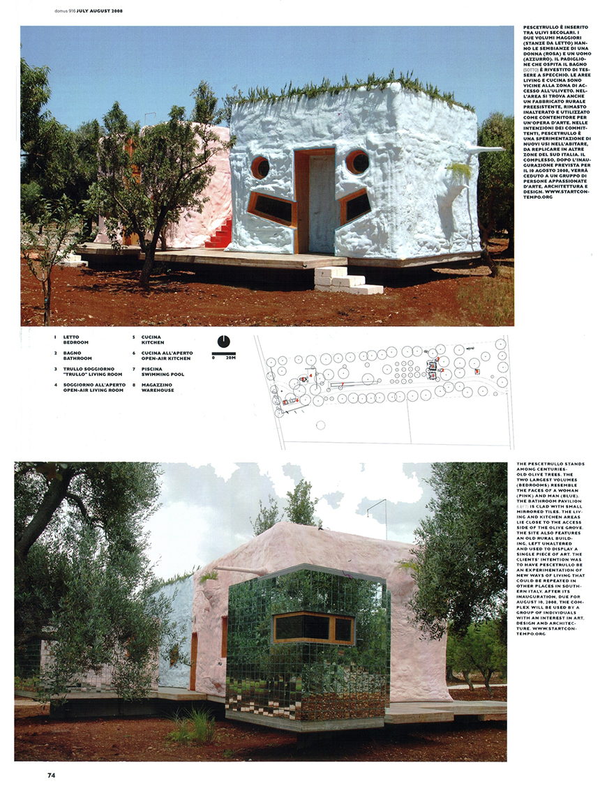 DOMUS – “contemporary architecture interiors design art”, n.916 luglio/agosto 2008, pescetrullo, pp.72-74